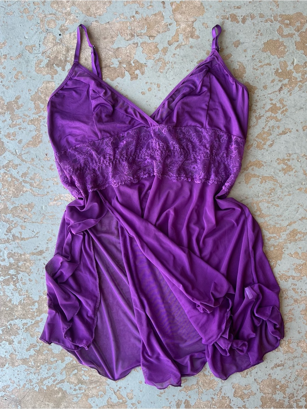 Purple Lace-Trim Chemise Nightdress